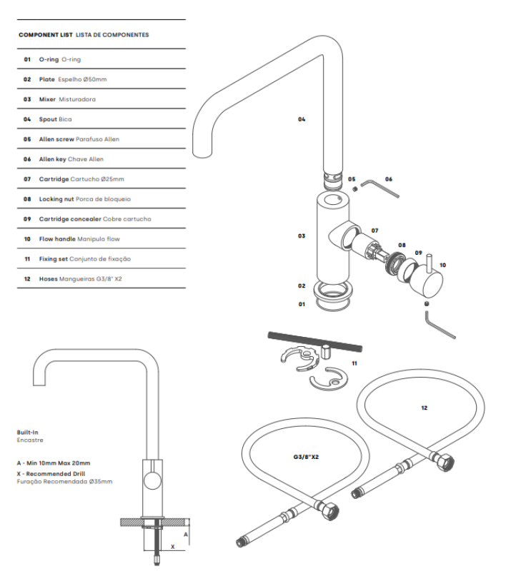 Wasserevolution Flow Küchenarmatur mit abgewinkeltem, schwenkbarem Auslauf Edelstahl T158HIE