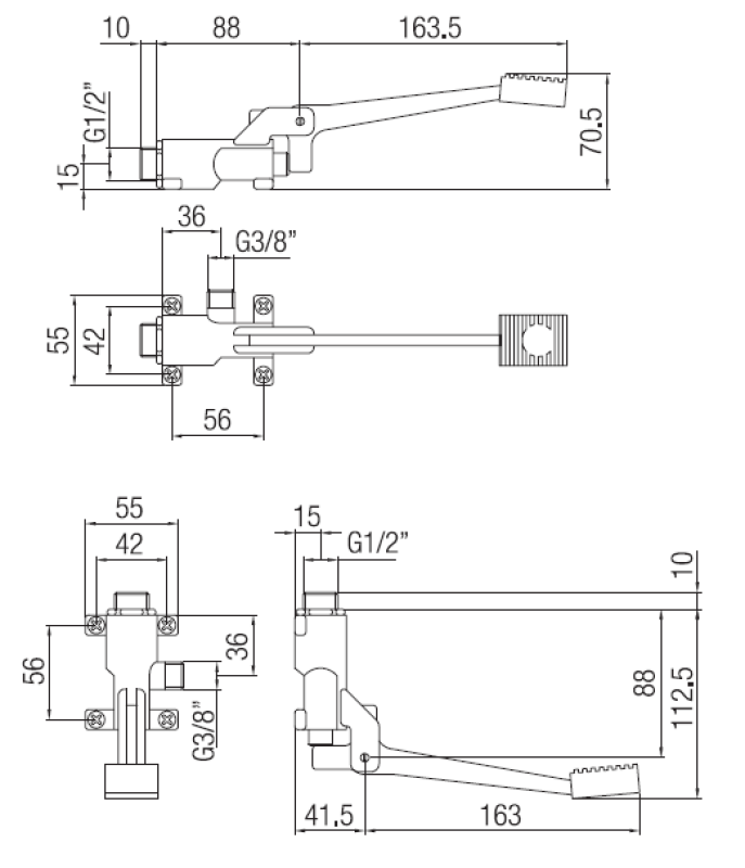 PB Pedal Line Fußpedal Chrom für Boden- oder Wandmontage 1208969729