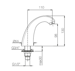 PB Pedal Line Wasserhahn Auslauf Chrom für die Arbeitsplatte oder Waschtischplatte 1208969732