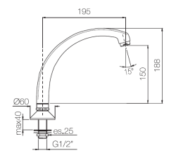 PB Pedal Line Wasserhahn Auslauf verchromt für die Arbeitsplatte oder das Waschbecken 1208969770