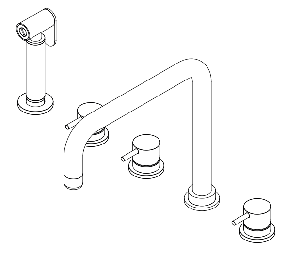 Wasserevolution Flow 5-Loch-Winkel-Küchenarmatur mit ausziehbarem Sprühkopf und Anschluss für gefiltertes Wasser Chrom T154H01