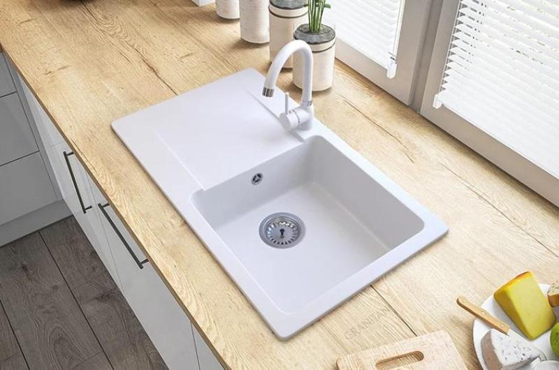 Graniteland Liri Granit Weißes Spülbecken mit Abtropffläche 765x448 mm 1208969990