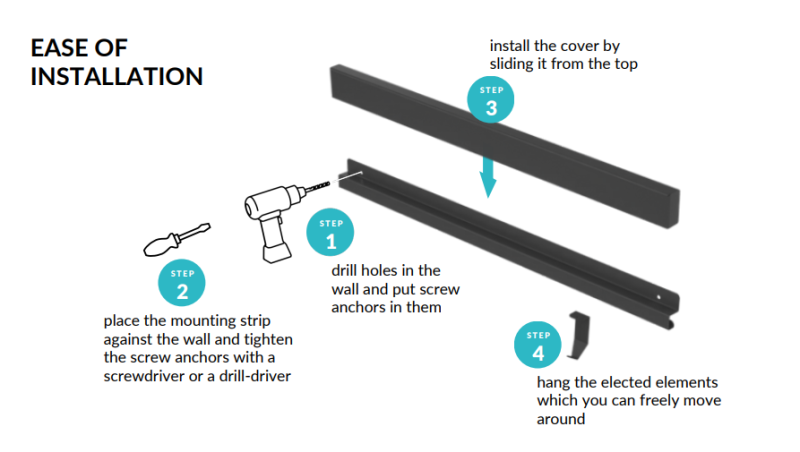 Epka Luxion Set Küchenreling 60 cm mit Zubehör Metall mit verdeckter Befestigung Schwarz 1208969993