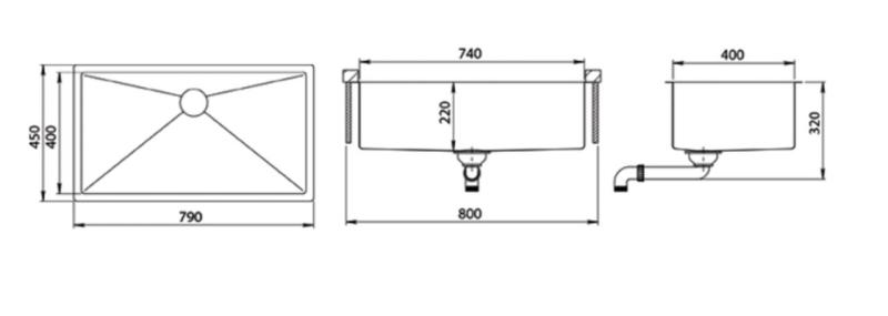 Ausmann Mosel Gun Metal große Spüle Edelstahl - PVD Gun Metal 74x40 universell 1208970024