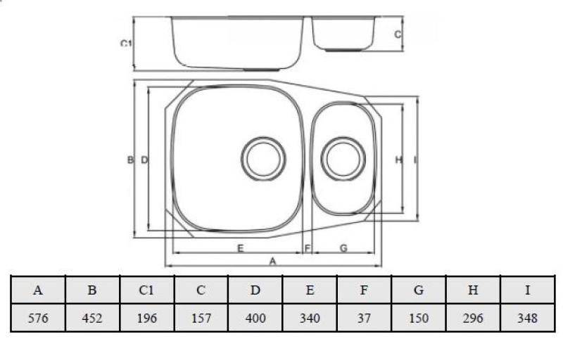 Banka Alaska Edelstahl 1,5 Spülbecken Unterbau 524 x 400 mm 1208970064