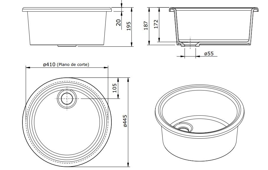 Ausmann Ceramic Brook keramisches weißes rundes Aufsatzwaschbecken 1208970092