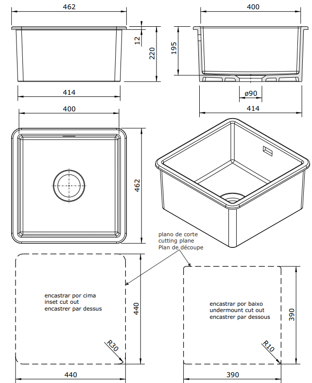 Ausmann Keramik Ember Keramisches Weißes Quadratisches Spülbecken Aufsatz- und Unterbau 40 x 40 cm 1208970094