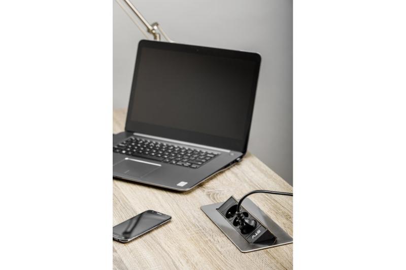 Schreibtischverlängerungskabel ohne Kassette, 3-fach-Steckdose mit Erdung, 1,5 m Netzkabel mit Stecker, Edelstahl.