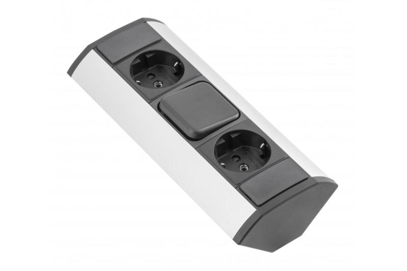 MINI-Eckverlängerung mit Schalter und 2 Schuko-Steckdosen 230 V 16 A