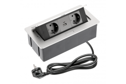 Möbelsteckdose SOFT 2x Schuko-Steckdose, USB A+C, Stromkabel mit Stecker, Aluminium
