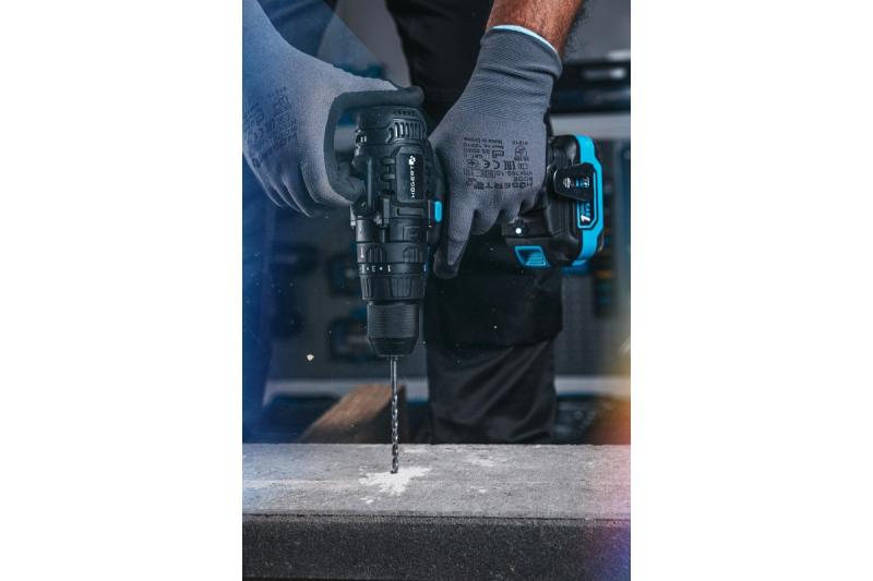 Högert Akku-Schlagbohrmaschine 18V für Ziegel, Stein, Holz, Metall.