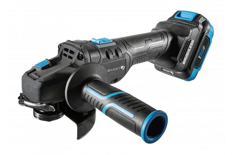 HÖGERT Kabelloser Winkelschleifer mit Paddelschalter, 125MM, 18V, Set mit Akku, Ladegerät, Zubehör