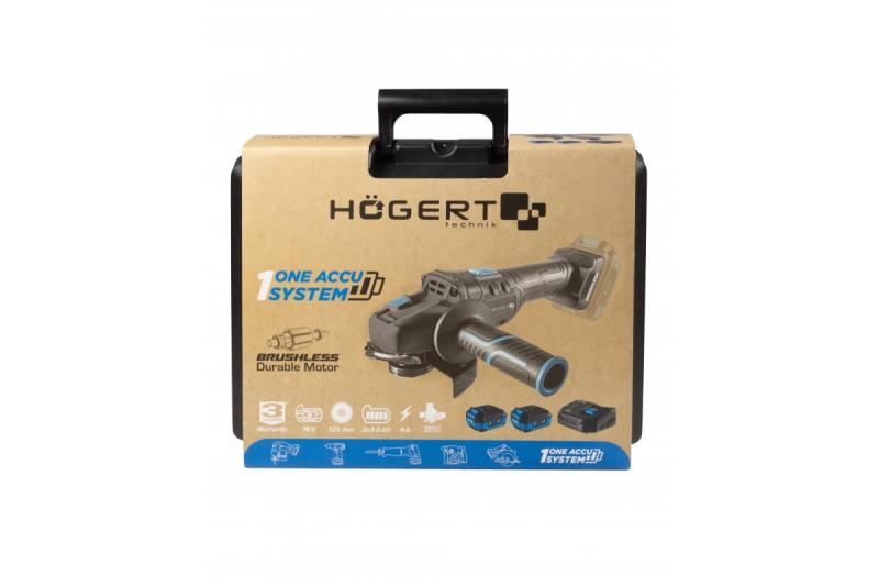 HÖGERT Kabelloser Winkelschleifer mit Paddelschalter, 125MM, 18V, Set mit Akku, Ladegerät, Zubehör