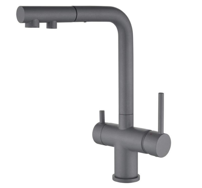 Ausmann Ellington 3-Wege-Küchenarmatur mit ausziehbarem Auslauf und gefiltertem Wasser – Grau – 1208970494