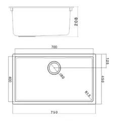 Weiße große Spüle 70x40 cm Unterbau, Aufsatz und Flacheinbau mit Mattschwarzem Stöpsel 1208970519