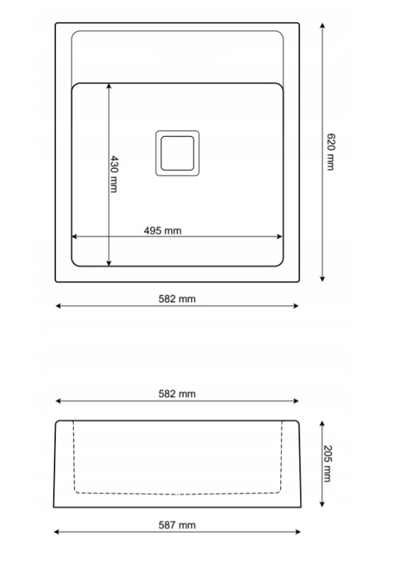 Graniteland Arno Granit Weiß Einbauspüle 582x620mm mit quadratischem Edelstahlstopfen 1208970604