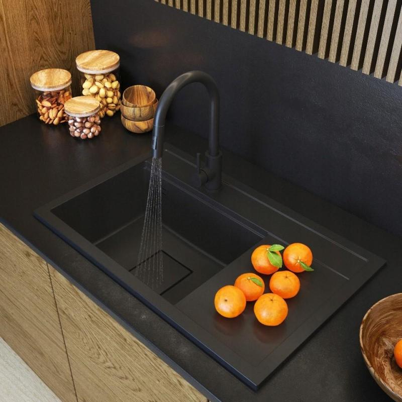Graniteland Seta Granit Schwarzes Aufbauwaschbecken 80x50 cm 1208970624