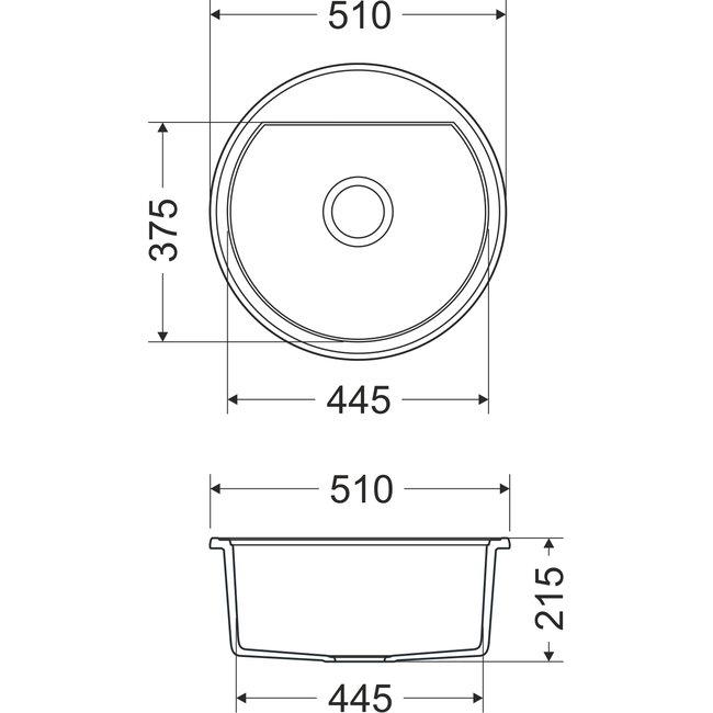 Dura Stretto Weiße Quarz runde Aufsatzspüle 51 cm mit Edelstahlstopfen und 1 Hahnloch 1208970691