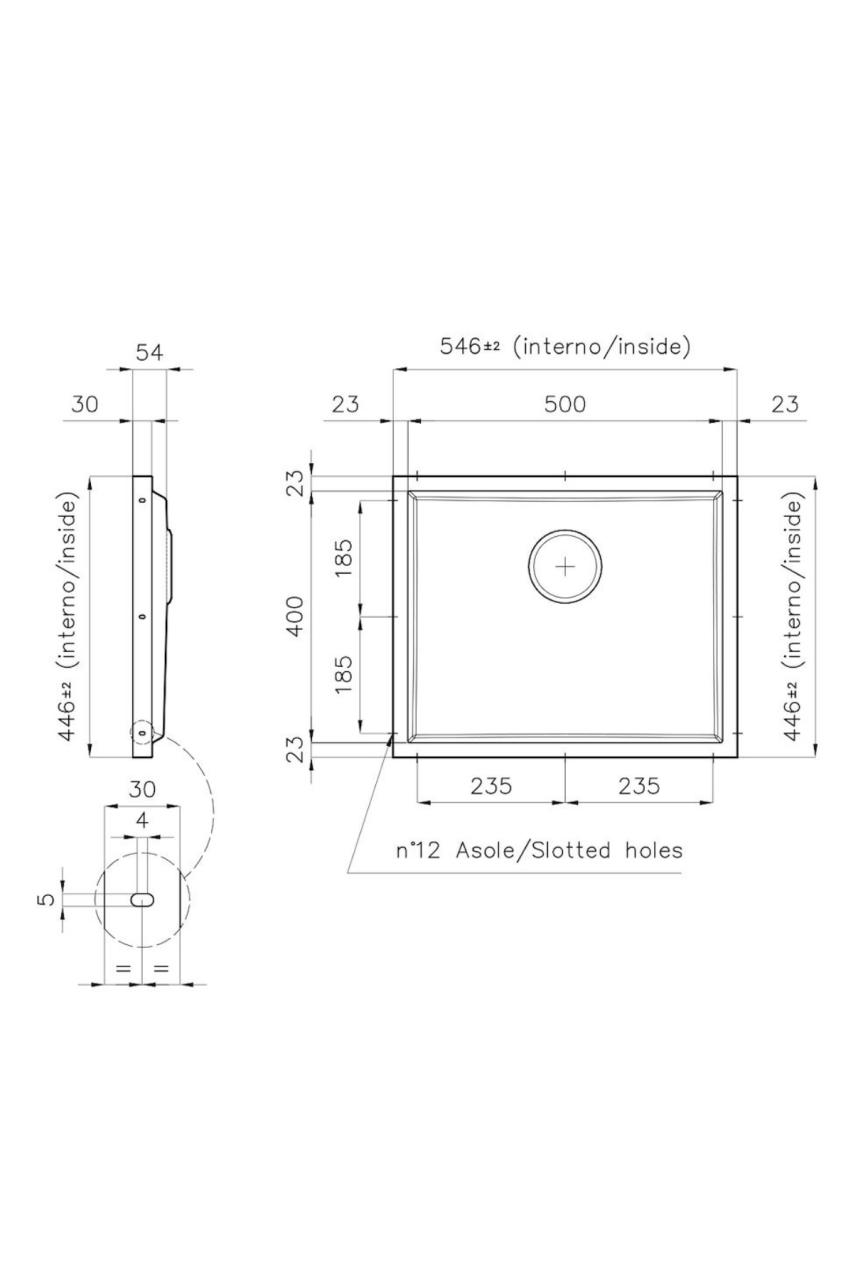 Foster Phantom Base Edelstahl Bodenplatte Arbeitsplatte Spülbecken 50x40cm für Einbau in Keramik, Naturstein und Solidsurface, Dicke 20mm 1208970717