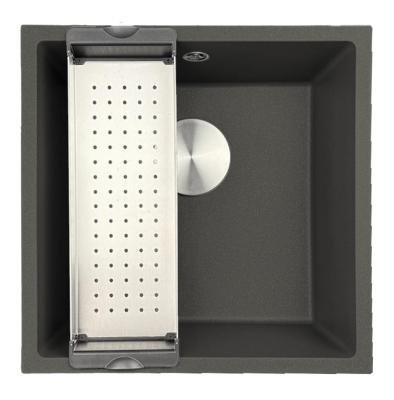 GraniteMy Universal Granit Grau, dunkel Spüle 40x40 cm Aufbau, Unterbau und Flächenbündiger Einbau mit Edelstahl Stopfen 1208970742
