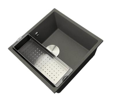 GraniteMy Universal Granit Grau, dunkel Spüle 40x40 cm Aufbau, Unterbau und Flächenbündiger Einbau mit Edelstahl Stopfen 1208970742