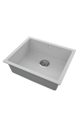 GraniteMy Universal Granit Grau Spülbecken 50x40 cm Aufbau, Unterbau und Flächenbündiger Einbau mit Edelstahl-Stopfen 1208970745