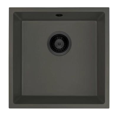 GraniteMy Universal Granit Grau, dunkel Spülbecken 40x40 cm Aufbau, Unterbau und Flächenbündiger Einbau mit schwarzem Plug 1208970747