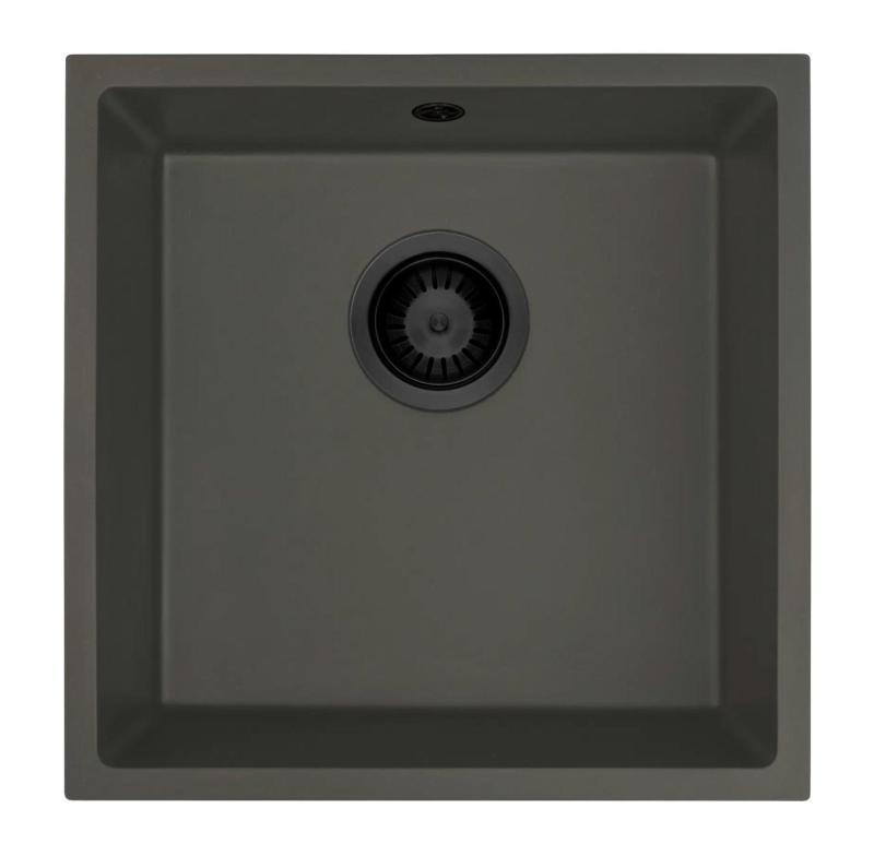 GraniteMy Universal Granit Grau, dunkel Spülbecken 40x40 cm Aufbau, Unterbau und Flächenbündiger Einbau mit schwarzem Plug 1208970747