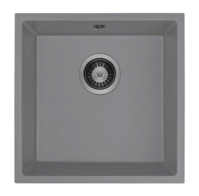 GraniteMy Universal Granit Grau Spüle 40x40 cm Aufbau, Unterbau und Flächenbündiger Einbau mit Gun Metal Plug 1208970750