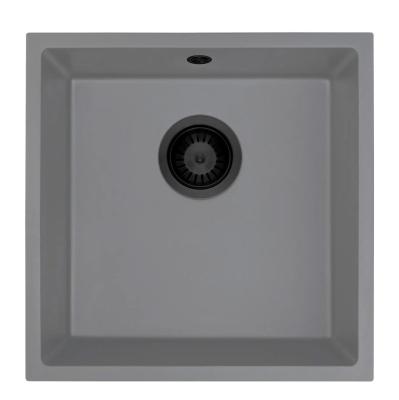 GraniteMy Universal Granit Grau Spüle 40x40 cm Aufbau, Unterbau und Flächenbündiger Einbau mit schwarzem Plug 1208970751