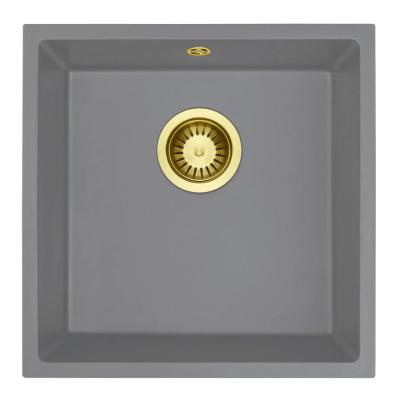 GraniteMy Universal Granit Grau Spülbecken 40x40 cm Aufsatz, Unterbau und Flächenbündig mit goldenem Plug 1208970752
