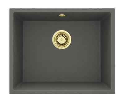 GraniteMy Universal Granit Grau, dunkel Spülbecken 50x40 cm Aufbau, Unterbau und Flächenbündiger Einbau mit goldenem Plug 1208970756