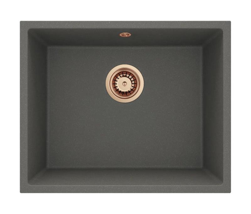 GraniteMy Universal Granit Grau, dunkel Spülbecken 50x40 cm Aufbau, Unterbau und Flächenbündiger Einbau mit Kupfer Plug 1208970757