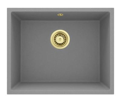 GraniteMy Universal Granit Grau Spüle 50x40 cm Aufbau, Unterbau und Flächenbündiger Einbau mit Goldenem Stöpsel 1208970760