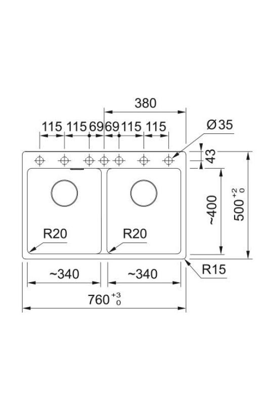 Franke Maris MRG 620 TL Fragranite Matt Schwarz Doppelspüle 76 x 50 cm Aufbau mit Armaturenlochbank 114.0668.738