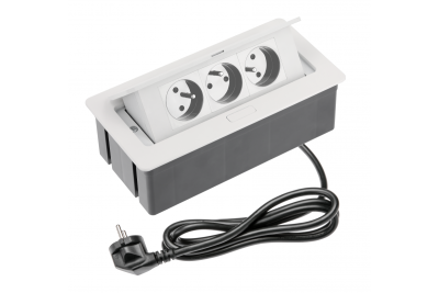 Möbelsteckdose SOFT 3-fach Steckdose mit Erdung, Stromkabel mit Stecker, weiß.
