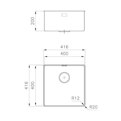 Foster Phantom Slimline Edelstahl Spülbecken 40x40cm Unterbau für keramische Arbeitsplatten 1208971123
