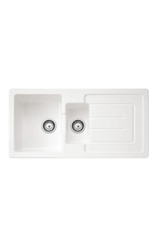 Ausmann Ceramic Sylva 1,5 Keramik Weißes Spülbecken mit Abtropffläche 1000 x 500 mm 1208971126