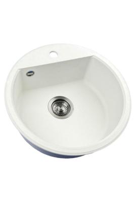 GraniteMy Bremen runde Granitspüle 43 cm weiß Auf- und Unterbau mit Wasserhahnlochbank mit Gun Metal Plug 1208971220