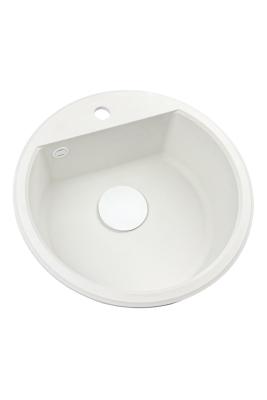 GraniteMy Bremen runde Granitspüle 43 cm weiß Aufbau und Unterbau mit Lochbank für Wasserhahn mit weißem Plug 1208971221