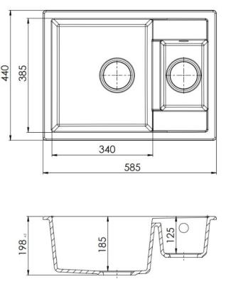GraniteMy Smart extra flache 1,5 Granit-Aufbau weiße Spüle 58x44cm mit goldenem Stecker 1208971224