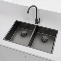 Pure.Sink Prestige Doppelte Gun Metal Spüle 70x40 cm 10mm Radius Unterbau, Flachbau und Aufbau PPG343440-61