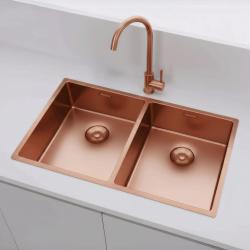 Pure.Sink Prestige Doppeltes Kupfer Spülbecken 70x40cm 10mm Radius Unterbau, Flächenbündiger Einbau und Aufbau PPG343440-62