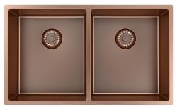 Pure.Sink Prestige Doppeltes Kupfer Spülbecken 70x40cm 10mm Radius Unterbau, Flächenbündiger Einbau und Aufbau PPG343440-62