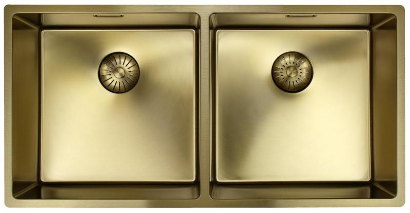 Pure.Sink Prestige Doppelte Goldspüle 82x40 cm 10mm Radius Unterbau, Flachbau und Aufbau PPG404040-60