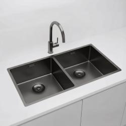 Pure.Sink Prestige Doppelte Gun Metal Spüle 82x40 cm 10mm Radius Unterbau, Flachbau und Aufbau PPG404040-61
