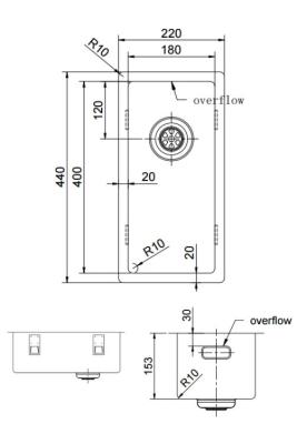 Pure.Sink Exclusivo kleines goldenes Spülbecken 18x40 cm 10mm Radius Unterbau, Flachbau und Aufbau PEX1840-60