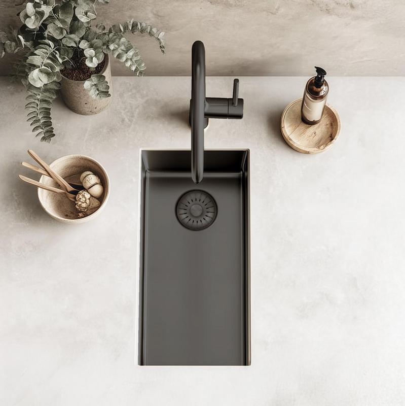 Pure.Sink Exclusivo Gun Metal kleines Spülbecken 18x40 cm 10mm Radius Unterbau, flächenbündig und Aufbau PEX1840-61