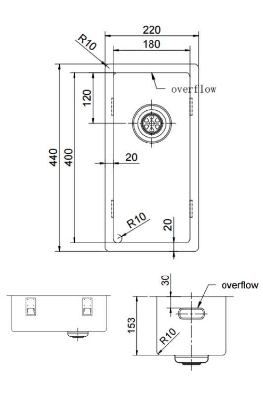 Pure.Sink Exclusivo kleiner Kupferspüle 18x40 cm 10mm Radius Unterbau, Flachbau und Aufbau PEX1840-62