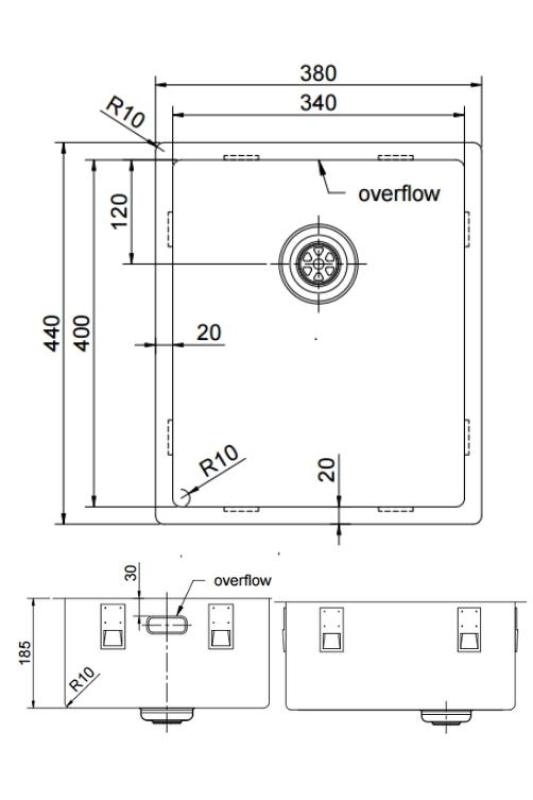 Pure.Sink Exclusivo Edelstahlspüle 34x40 cm 10mm Radius Unterbau, Flächenbündiger Einbau und Aufbau PEX3440-02